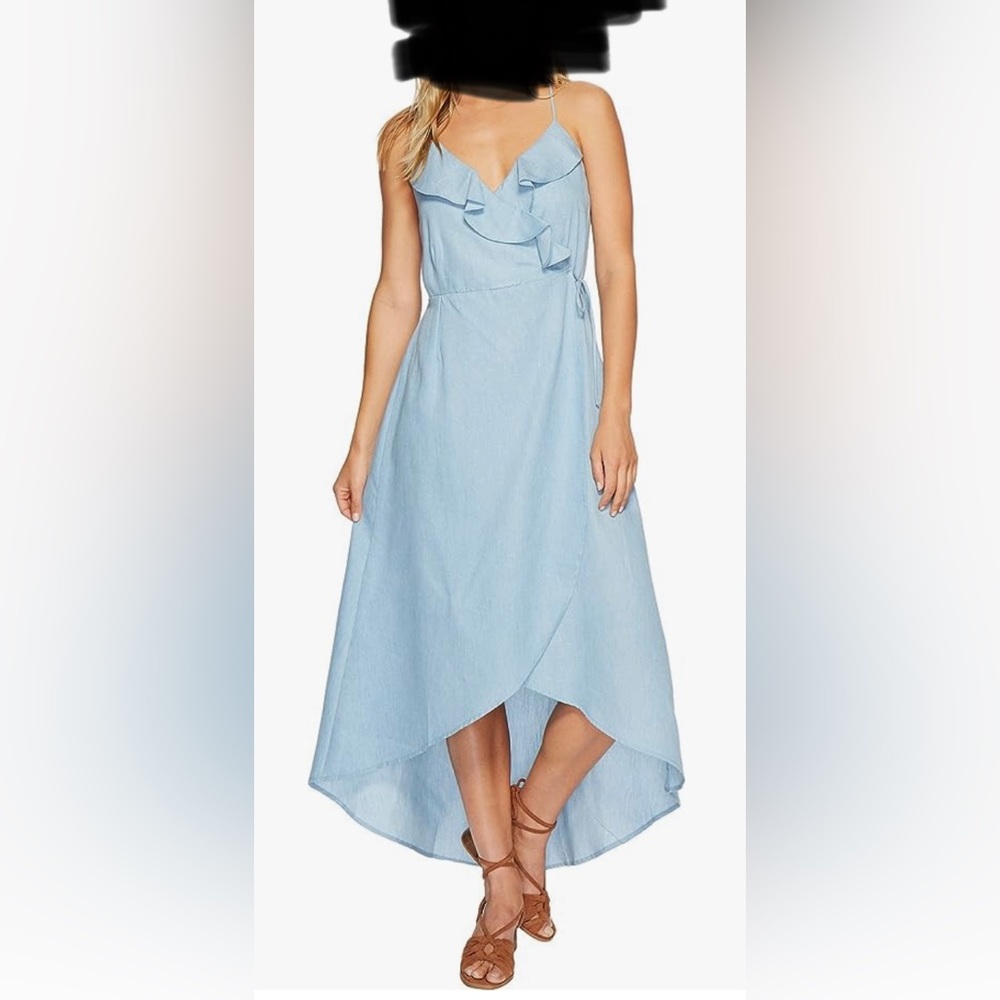 Chambray Wrap Dress with Ruffle Detail